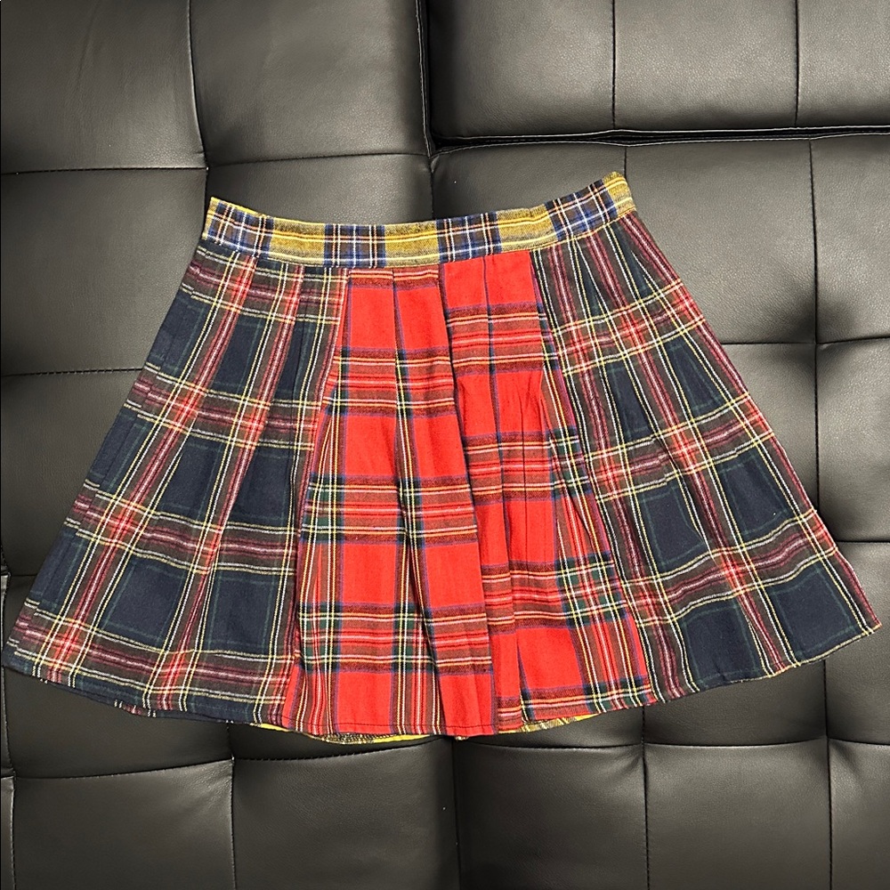 SHEIN Red and Navy Plaid Skater Skirt